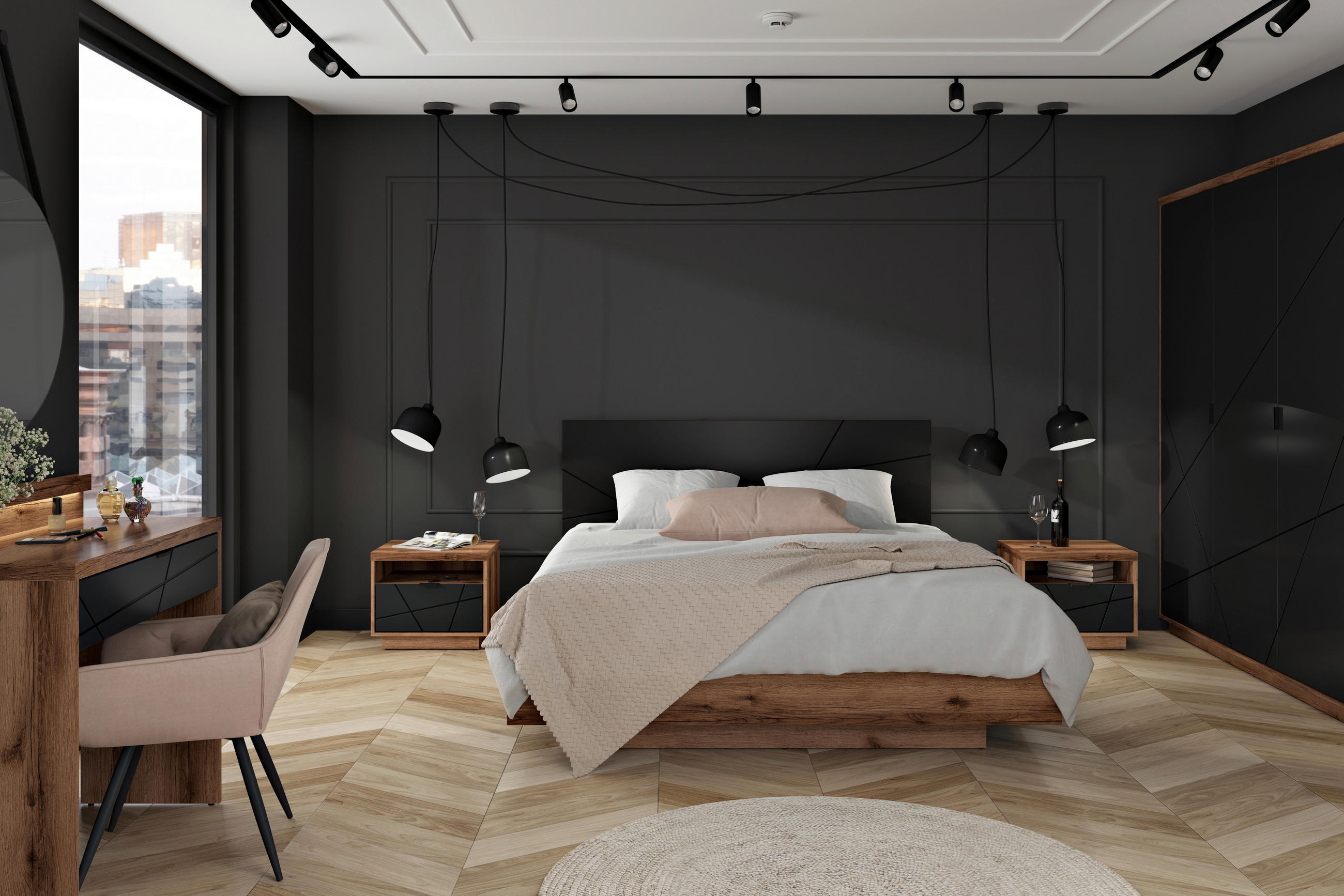 Thumbnail - Mid.you Nachttisch, Schwarz, Eiche, Holzwerkstoff, 1 Schublade(n) Schubladen, rechteckig, rund, 50x42.5 cm, Schlafzimmer...