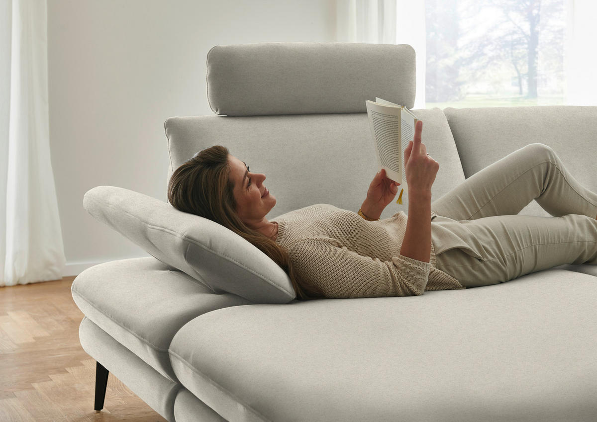 WOHNLANDSCHAFT  in Chenille, Flachgewebe Naturfarben  - Schwarz/Naturfarben, Design, Textil/Metall (180/344/208cm) - Dieter Knoll