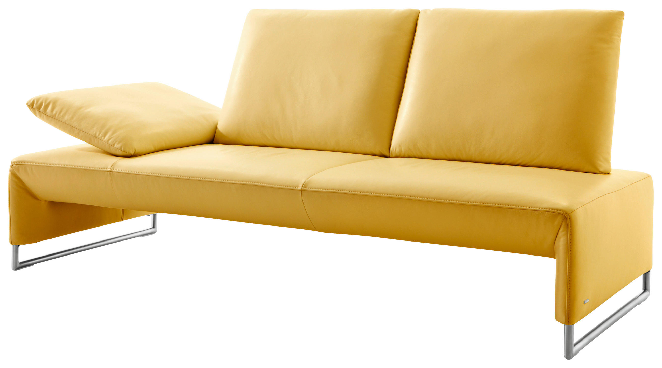 2,5-SITZER Echtleder Gelb  - Gelb/Nickelfarben, Design, Leder/Metall (180/91/87cm) - Koinor