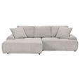Ecksofa mit Funktion Grau Flachgewebe Zierkissen, Rückenkissen, Bettkasten, Schlaffunktion, Rücken echt, Liegefläche im Originalstoff  - Schwarz/Grau, KONVENTIONELL, Kunststoff/Textil (190/277cm) - Carryhome