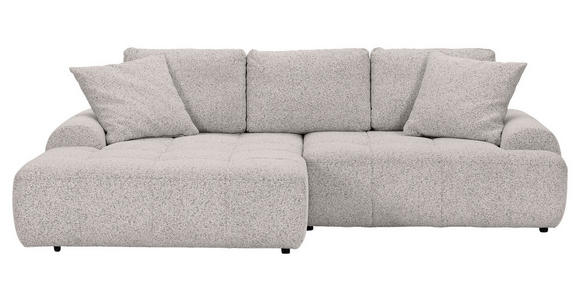 Ecksofa mit Funktion Grau Flachgewebe Zierkissen, Rückenkissen, Bettkasten, Schlaffunktion, Rücken echt, Liegefläche im Originalstoff  - Schwarz/Grau, KONVENTIONELL, Kunststoff/Textil (190/277cm) - Carryhome