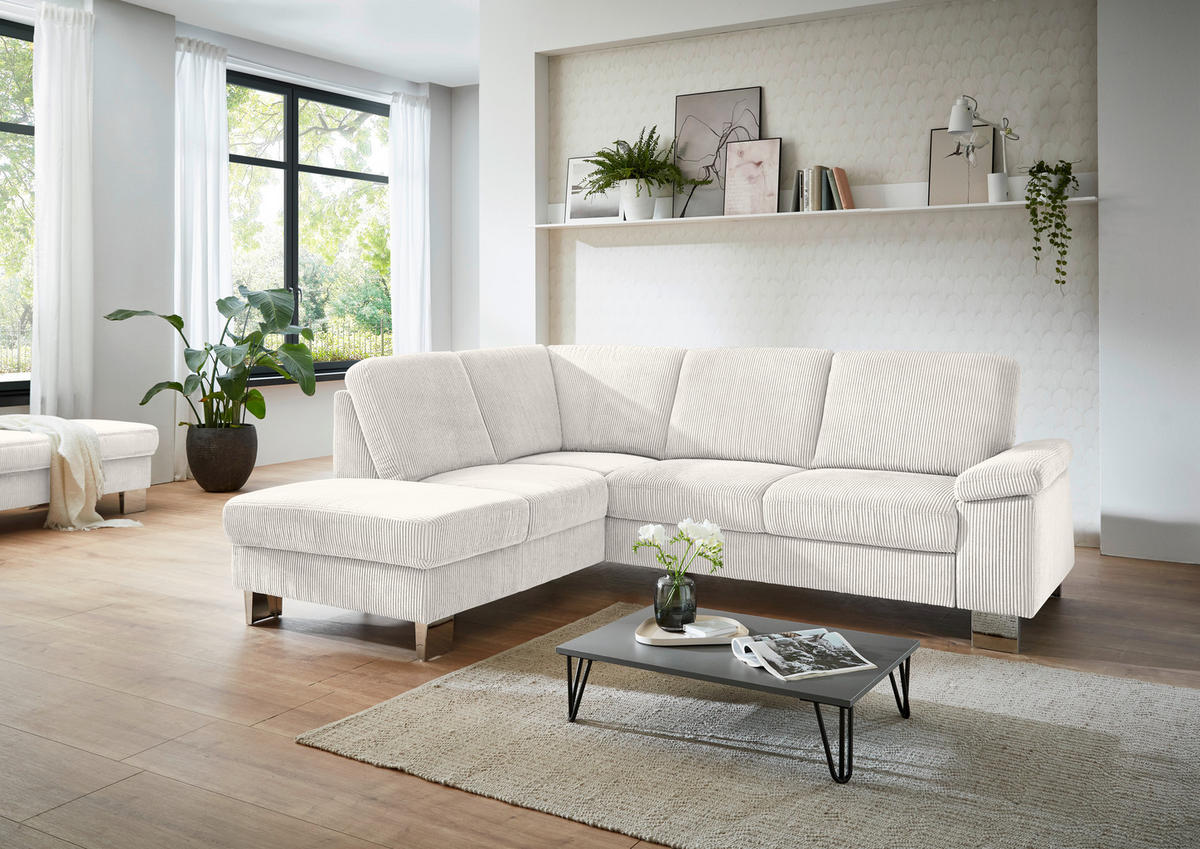ECKSOFA in Cord Beige  200/248 cm  - Edelstahlfarben/Beige, KONVENTIONELL, Textil/Metall (200/248cm) - Beldomo System