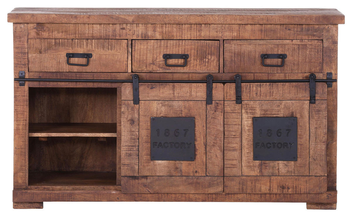 SIDEBOARD  in 145/85/45 cm  - Schwarz/Naturfarben, ROMANTIK / LANDHAUS, Holz/Metall (145/85/45cm) - Landscape