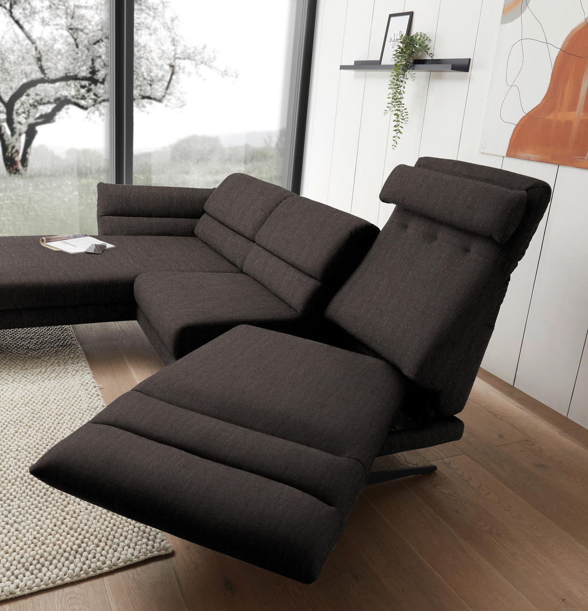 ECKSOFA  in Flachgewebe Dunkelbraun  176-217/279-327 cm  - Dunkelbraun/Schwarz, Design, Textil/Metall (176-217/279-327cm) - Dieter Knoll