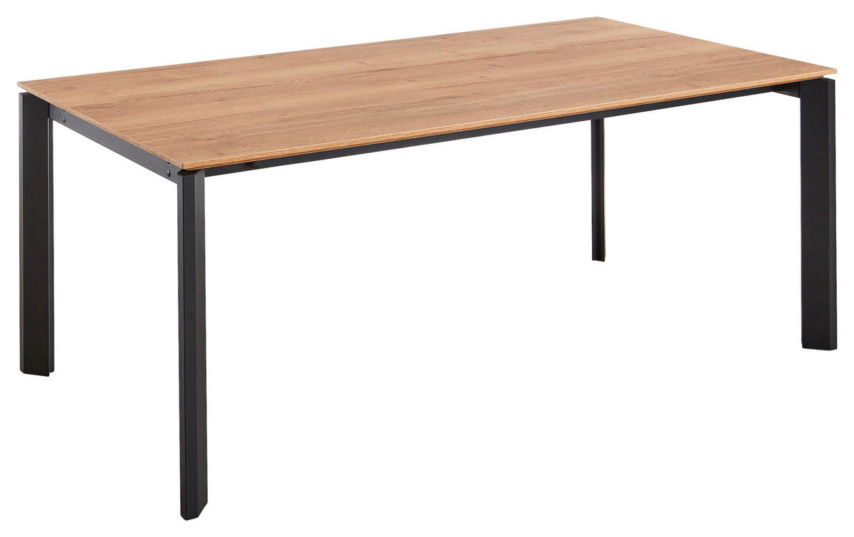 ESSTISCH Schwarz, Eichefarben rechteckig  ausziehbar, in verschiedenen Holzdekoren erhältlich  - Eichefarben/Schwarz, Basics, Holzwerkstoff/Metall (180-280/95/76cm) - Celina Home