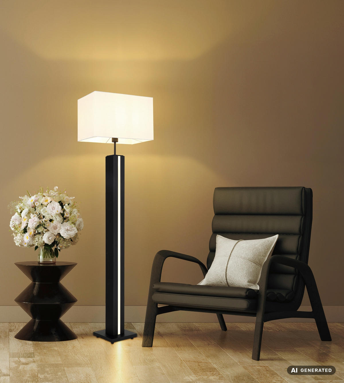 LED-STEHLEUCHTE Forest 40/27/150 cm  - Dunkelbraun/Schwarz, Design, Holzwerkstoff/Kunststoff (40/27/150cm) - Globo