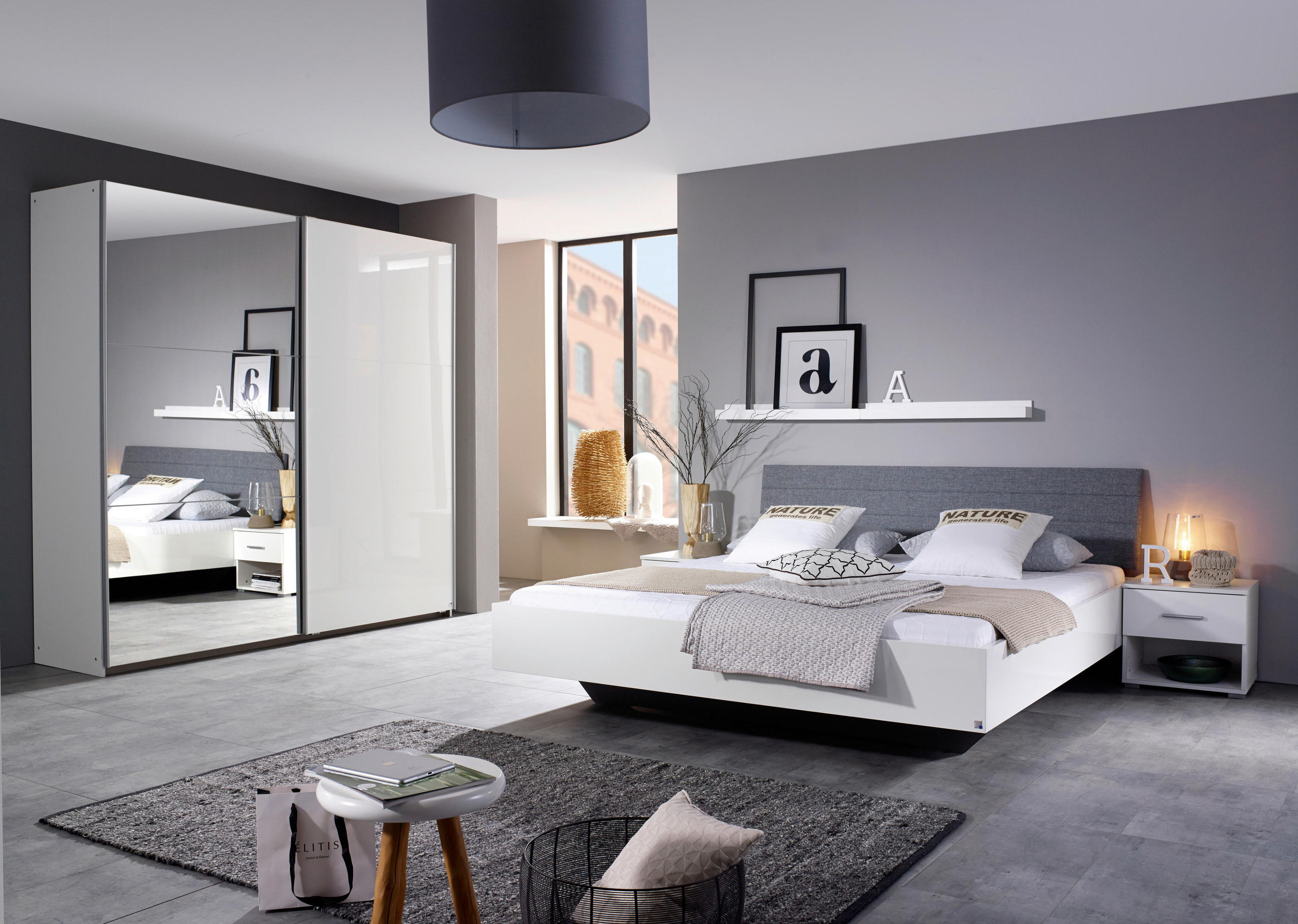 BETT 180/200 cm in Weiß Hochglanz - Weiß Hochglanz/Grau, KONVENTIONELL, Holzwerkstoff/Textil (180/200cm) - Rauch Möbel