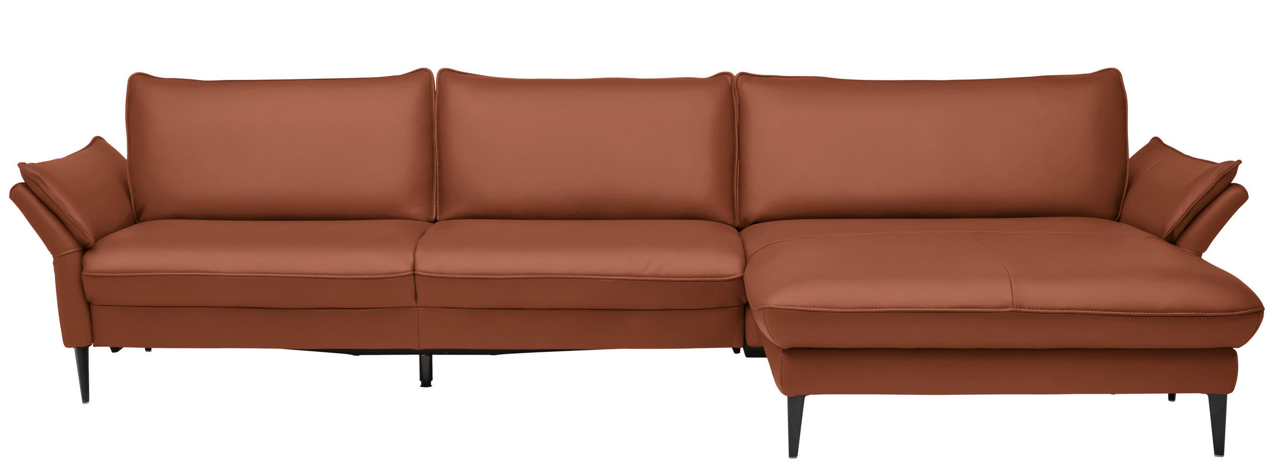 ECKSOFA in Echtleder Cognac  334/172 cm  - Cognac/Schwarz, Design, Leder/Metall (334/172cm) - Valdera