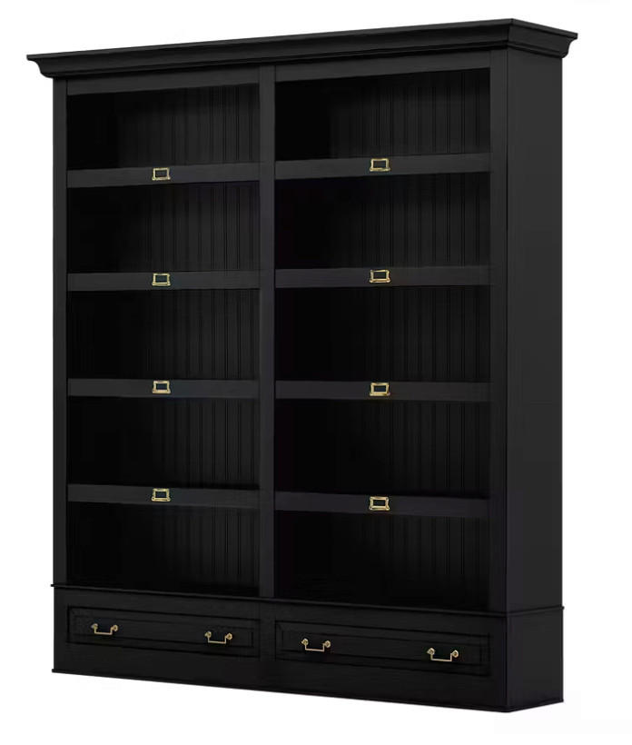BÜCHERWAND Pinie massiv Schwarz  - Schwarz/Bronzefarben, LIFESTYLE, Holz/Metall (214/238,5/46,5cm) - Livetastic