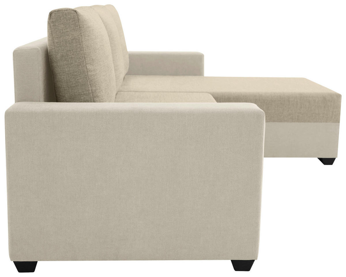 ECKSOFA Beige Flachgewebe, Struktur  - Beige/Schwarz, Design, Kunststoff/Textil (252/155cm) - Livetastic