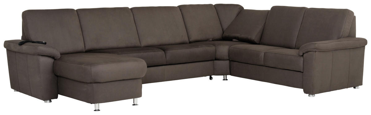 WOHNLANDSCHAFT in Flachgewebe Dunkelbraun  - Chromfarben/Dunkelbraun, Konventionell, Textil/Metall (163/330/240cm) - Beldomo System