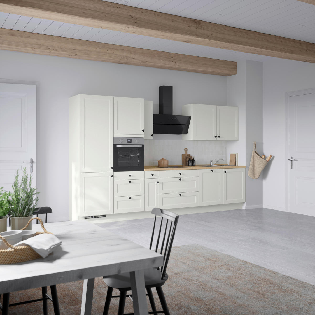 KÜCHENBLOCK Cascada 360 cm  in Weiß, Eichefarben  - Eichefarben/Schwarz, MODERN, Holzwerkstoff/Metall (360cm) - Nobilia