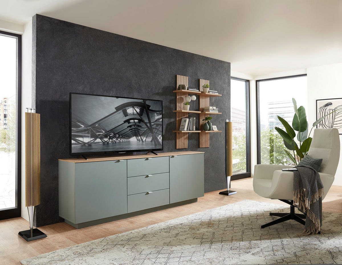 SIDEBOARD Lahore  in 180/77/44 cm  - Salbeigrün/Silberfarben, Design, Holzwerkstoff/Metall (180/77/44cm) - MID.YOU