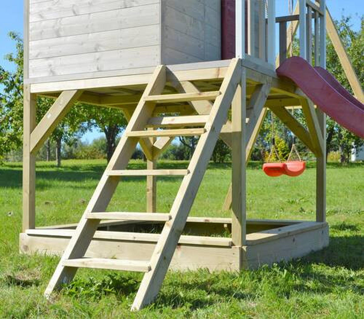 SPIELHAUS 350/242/290 cm  - Rot/Naturfarben, KONVENTIONELL, Holz (350/242/290cm) - Ambia Garden