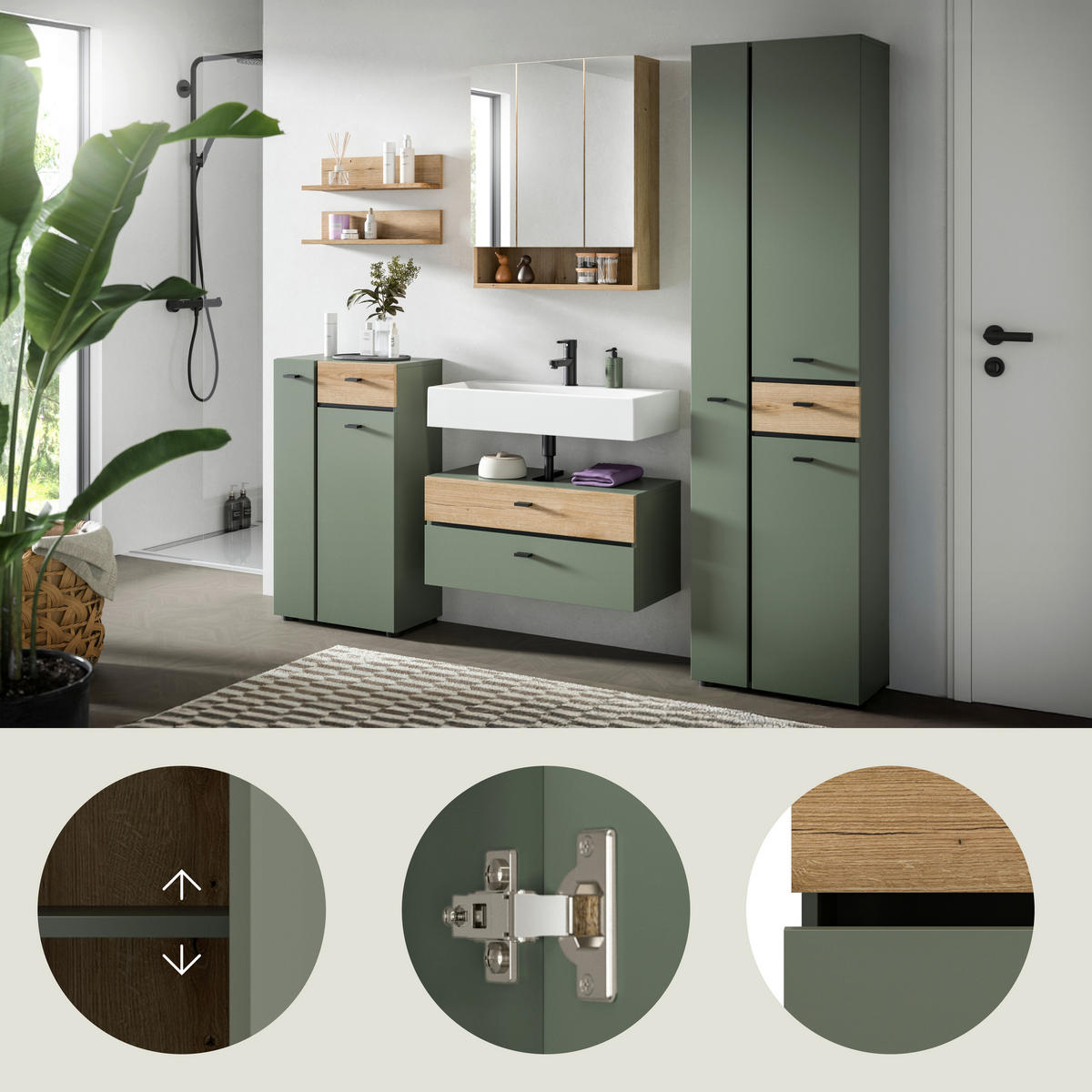 BADEZIMMER 5-teilig  in 177 cm  - Eichefarben/Schwarz, Trend, Glas/Holzwerkstoff (177cm) - MID.YOU