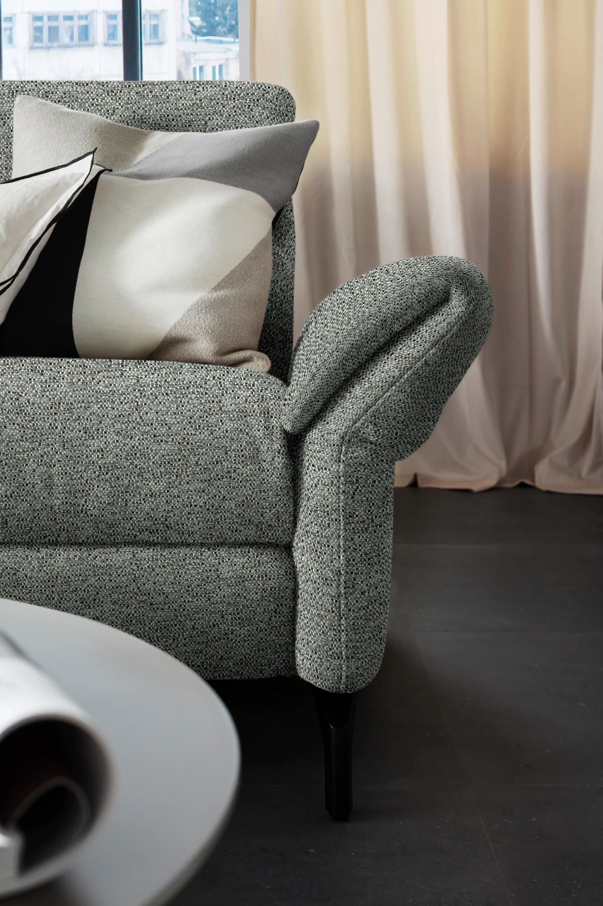 ECKSOFA in Chenille Graublau  187/299 cm  - Graublau/Schwarz, Design, Textil/Metall (187/299cm) - Schöner Wohnen