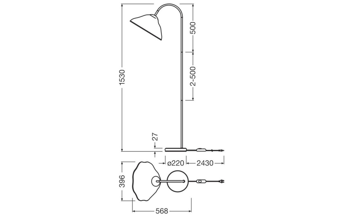 STEHLEUCHTE 39,6/56,8/153 cm    - Weiß, Design, Papier/Metall (39,6/56,8/153cm) - Osram