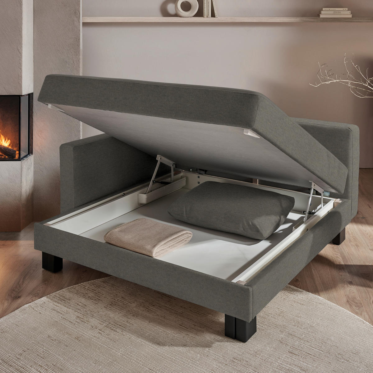 LIEGE  in Velours Hellgrau  - Eiche dunkel/Hellgrau, MODERN, Holz/Textil (137/72/155cm) - Joka