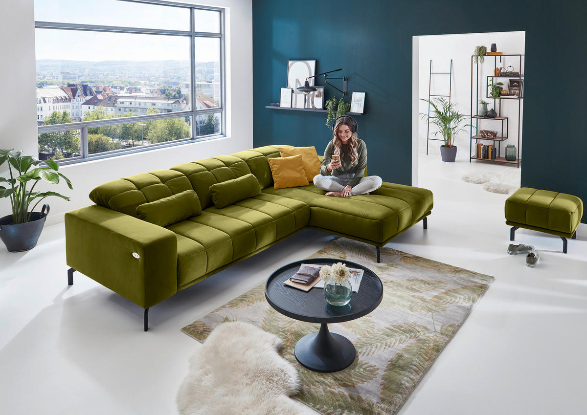 ECKSOFA in Velours Grün  - Schwarz/Grün, Design, Textil/Metall (195/293cm) - Beldomo Style