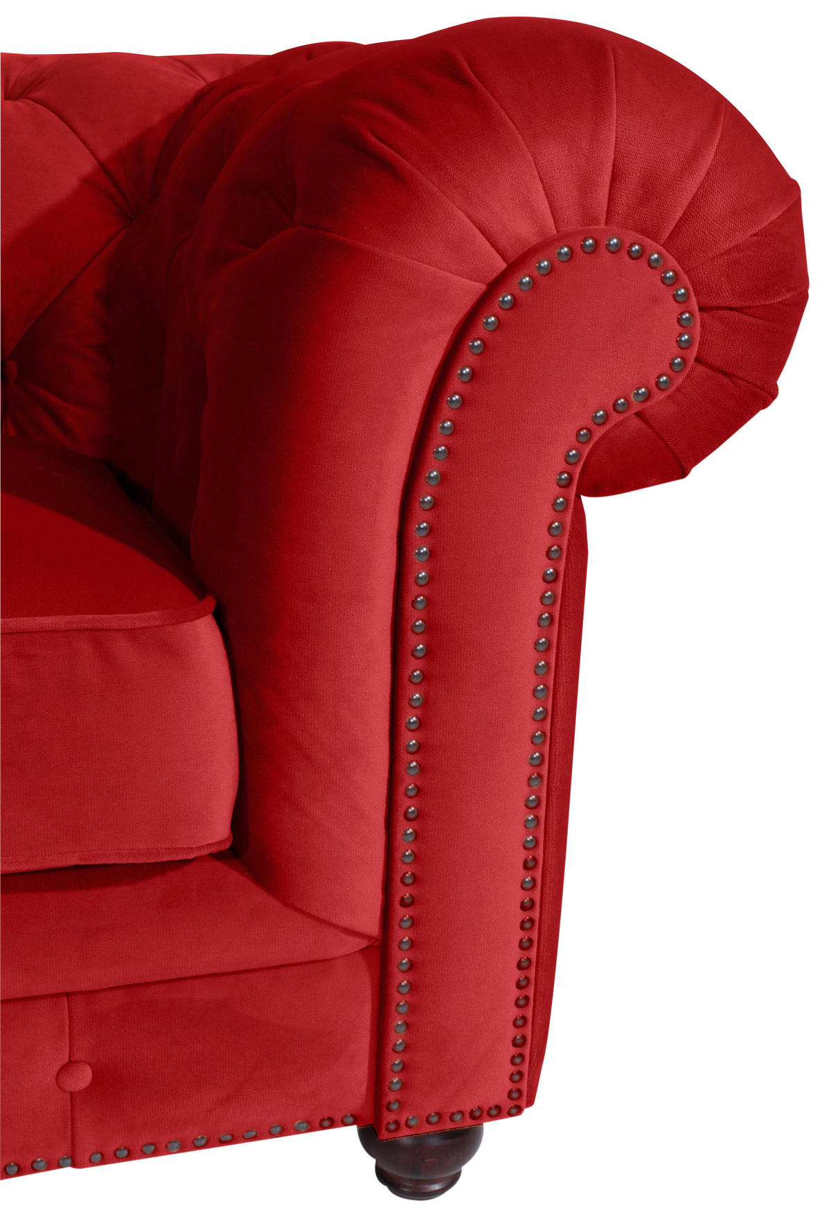 CHESTERFIELD-SOFA Orleans Rot Samt, Velours  - Rot/Nussbaumfarben, Design, Holz/Textil (196/77/100cm) - Max Winzer