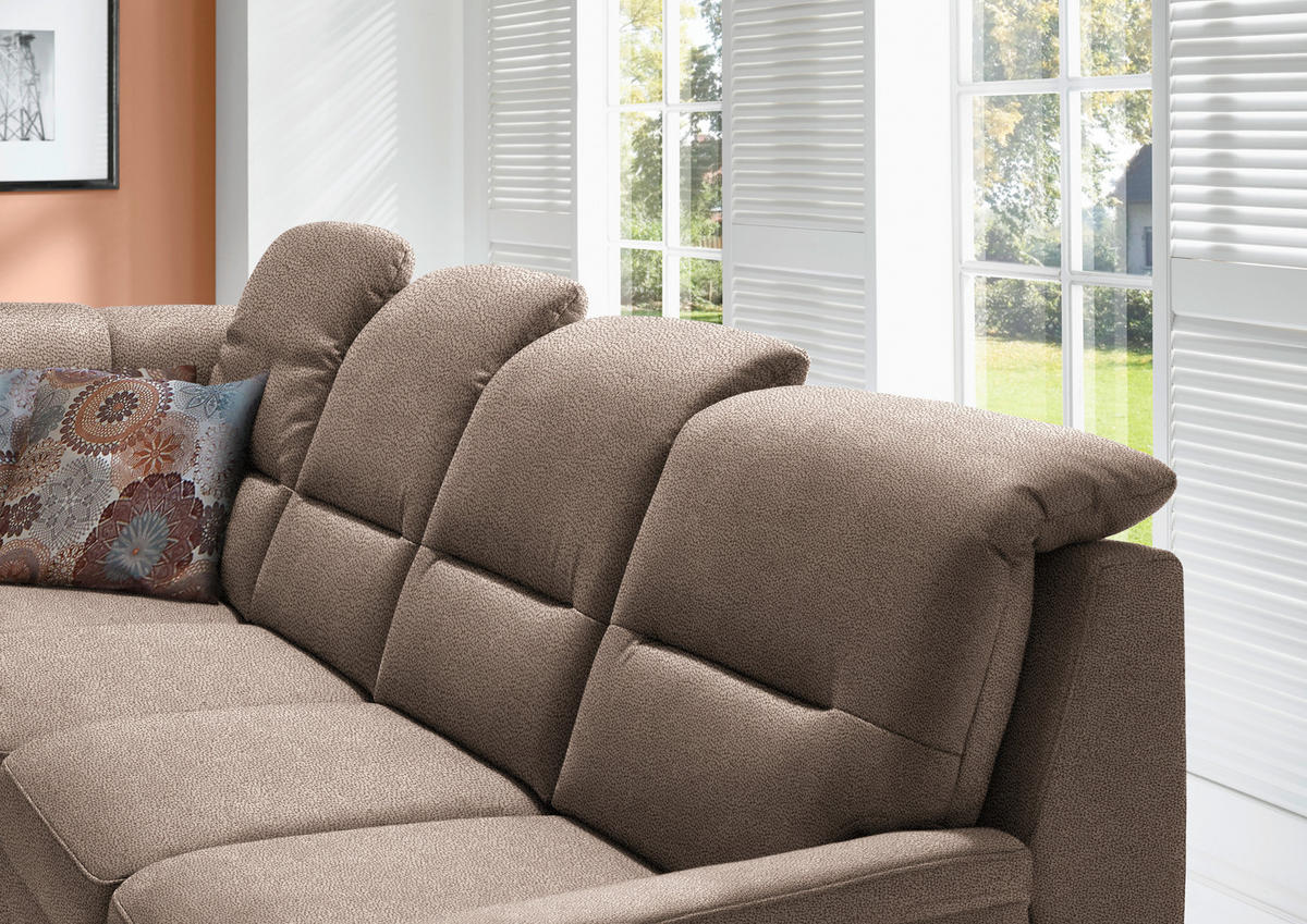 ECKSOFA in Mikrofaser Sandfarben  - Sandfarben/Schwarz, Konventionell, Holz/Textil (245/303cm) - Beldomo Comfort