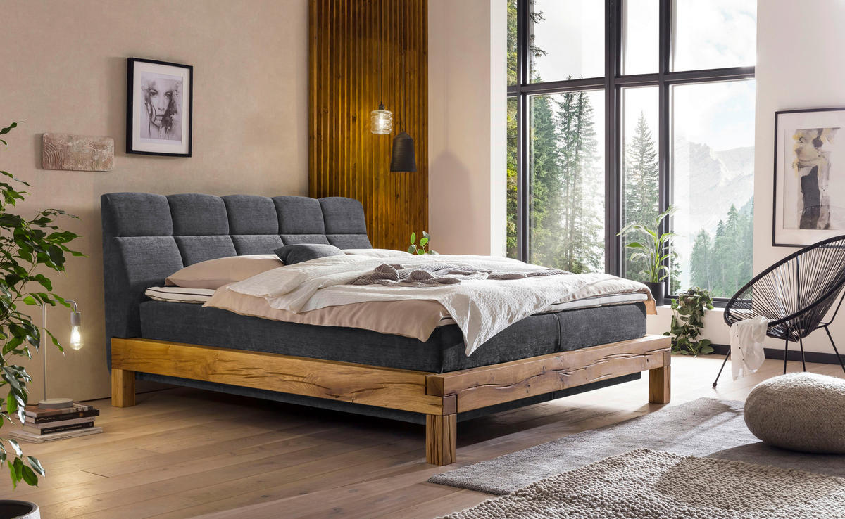 BOXSPRINGBETT 160/200 cm  in Anthrazit  - Anthrazit/Buchefarben, Natur, Holz/Textil (160/200cm) - Livetastic