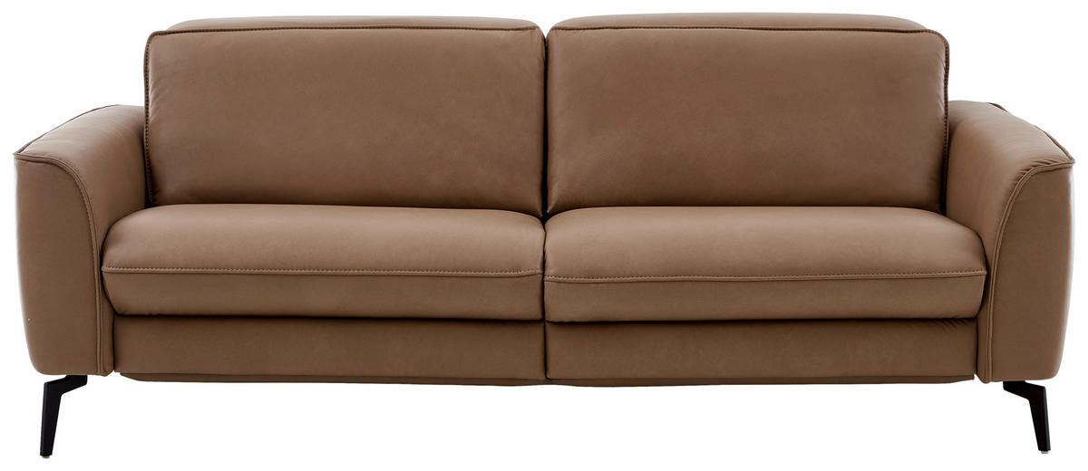 3-SITZER-SOFA in Echtleder Haselnussfarben  - Schwarz/Haselnussfarben, Natur, Leder/Metall (222/81/110cm) - Valdera