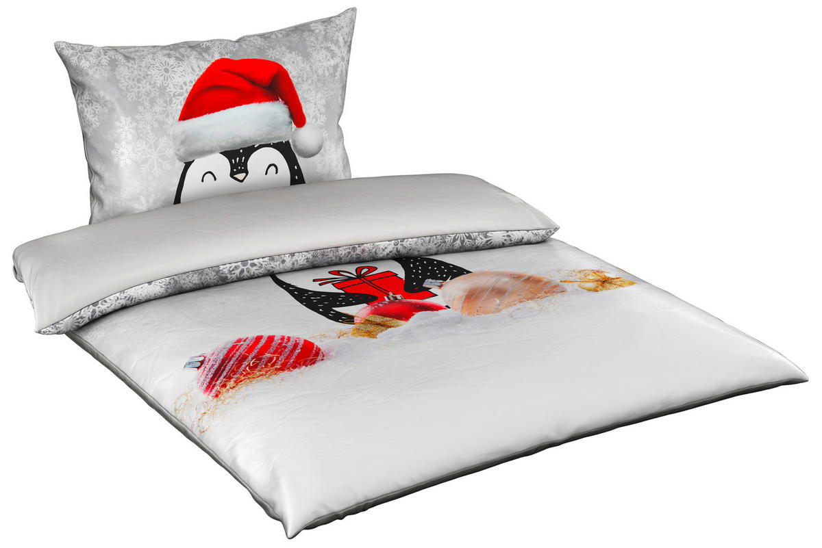 POSTELJINA SA DVA LICA Christmas Collection 140/200 cm saten siva  - siva, Osnovno, tekstil (140/200cm) - X-Mas