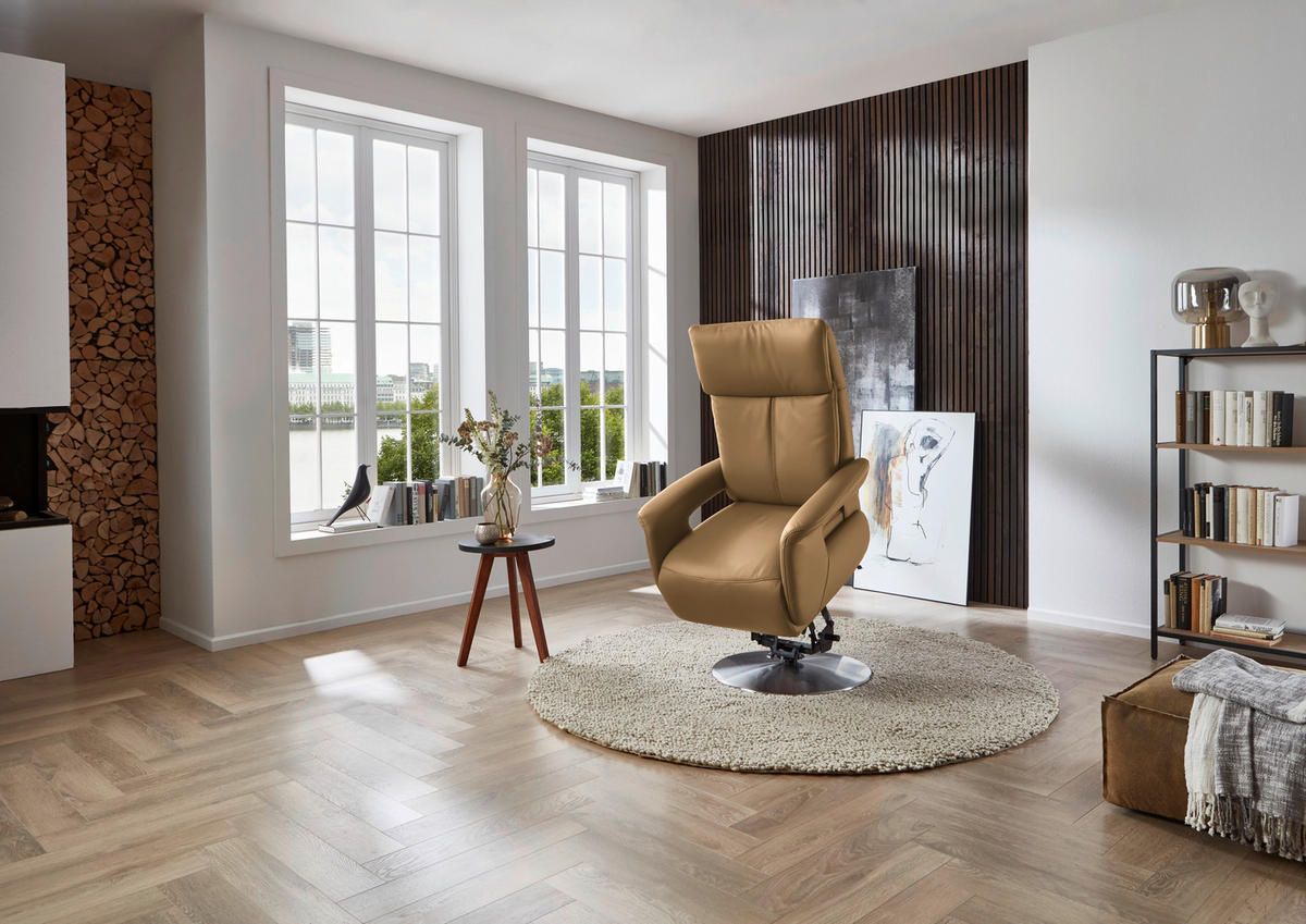 RELAXSESSEL in Leder Honig  - Edelstahlfarben/Honig, Design, Leder/Metall (78/112/85cm) - Cantus