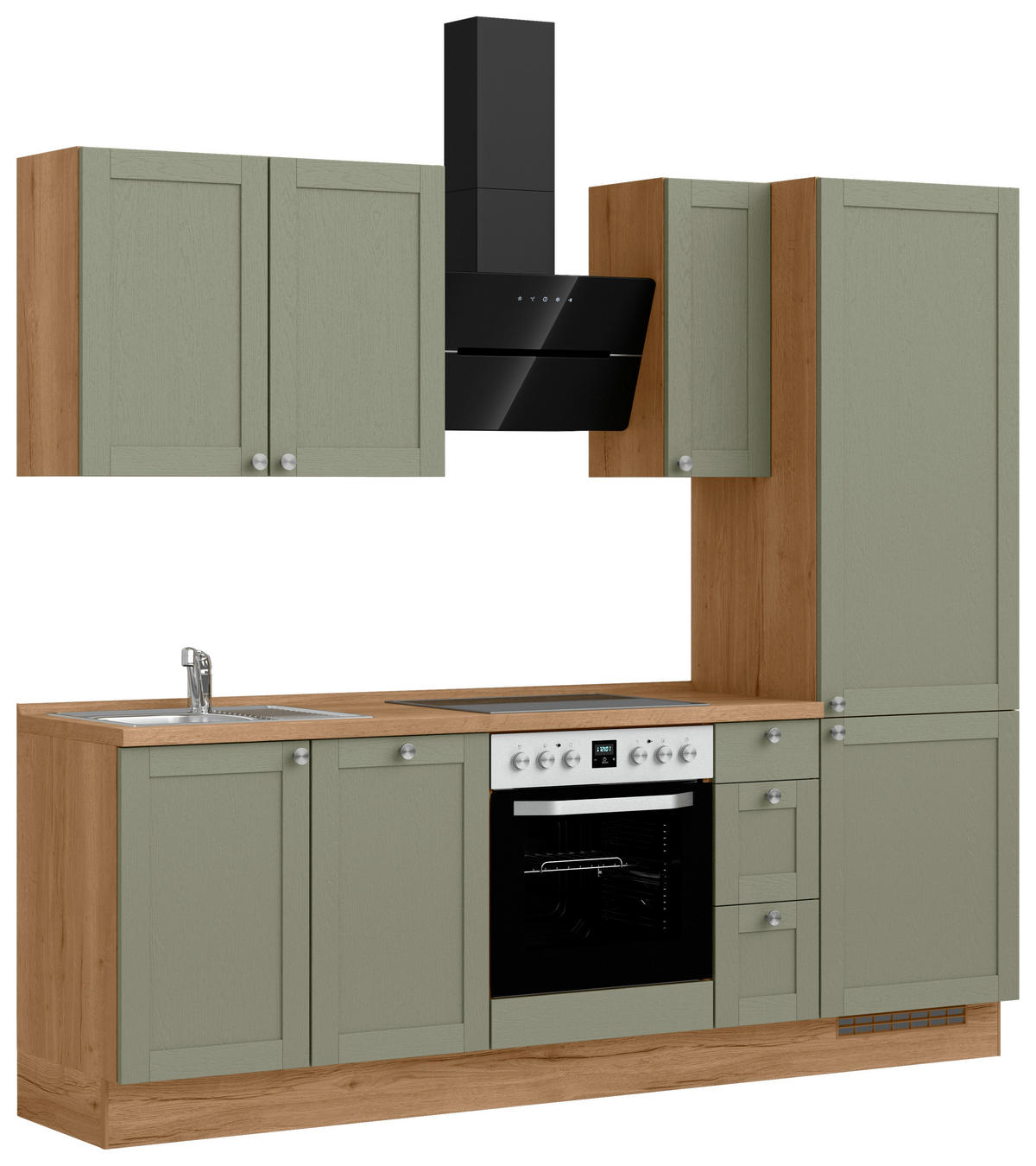 KÜCHENBLOCK Frame 240 cm  in Eichefarben, Olivgrün  - Edelstahlfarben/Eichefarben, MODERN, Holzwerkstoff/Metall (240cm) - Nobilia