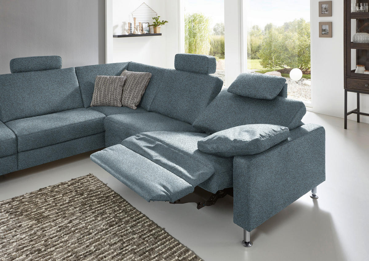 ECKSOFA in Mikrofaser Blau  - Blau/Alufarben, Design, Textil/Metall (242/275cm) - Dieter Knoll