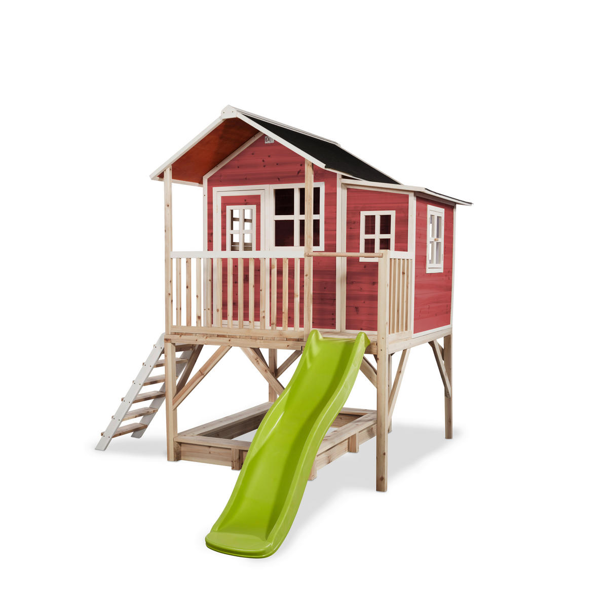 SPIELTURM  - Rot/Hellgrün, KONVENTIONELL, Holz (382/190/253cm) - EXIT Toys