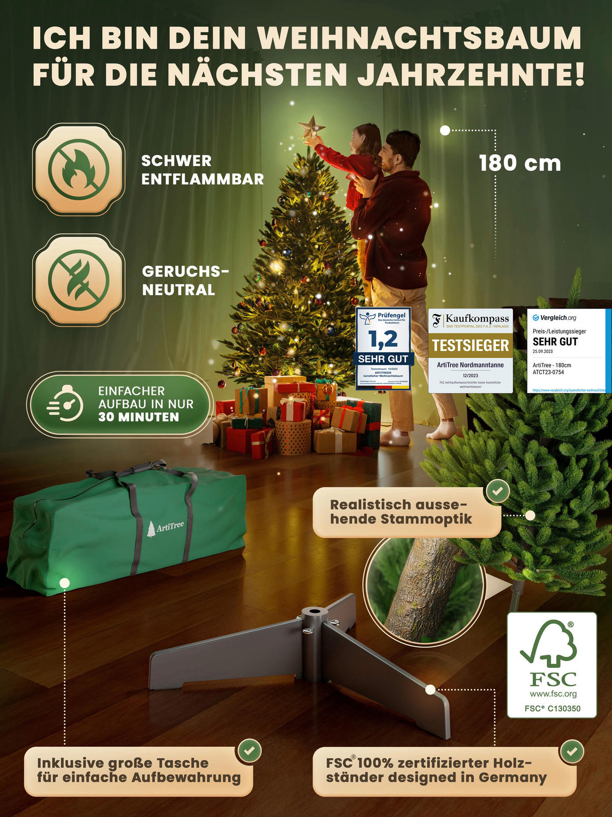WEIHNACHTSBAUM 180 cm  - Grün, Basics, Holz/Kunststoff (120/180cm)