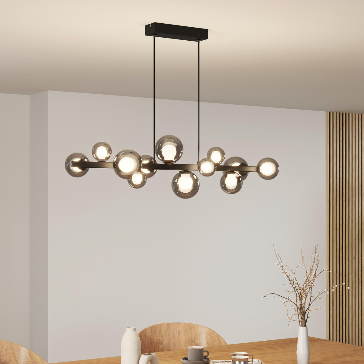 Lampă Suspendată Cu Led 95/27/150 cm  - negru maroniu, Design, sticlă/metal (95/27/150cm) - Dieter Knoll
