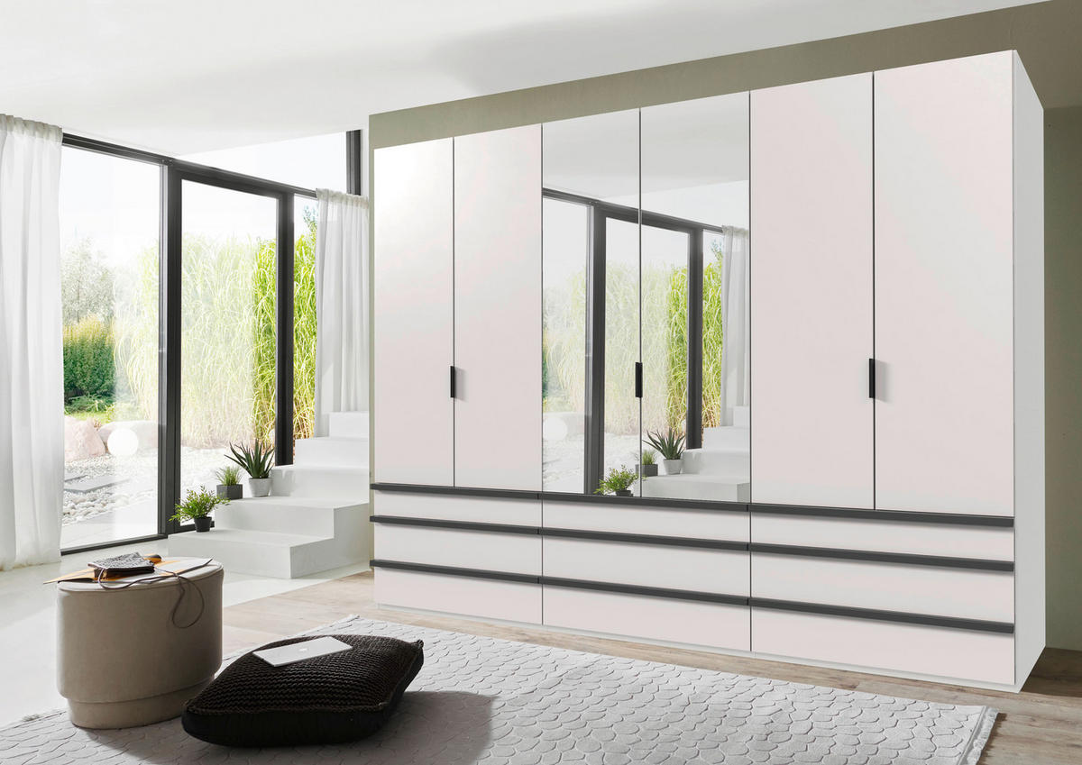 FALTTÜRENSCHRANK 300/216/58 cm 6-türig Weiß  - Schwarz/Weiß, Design, Glas/Holzwerkstoff (300/216/58cm) - Boxxx