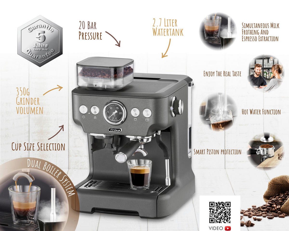 ESPRESSOMASCHINE  - Akaziefarben, Basics, Metall (32,5/41/28cm) - Trisa Electronics