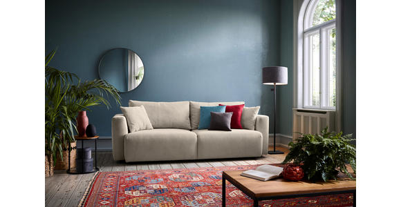 SCHLAFSOFA Cord Beige Zierkissen, Rückenkissen, Bettkasten, Schlaffunktion, Rücken echt  - Beige/Schwarz, Design, Kunststoff/Textil (250/92/105cm) - Carryhome