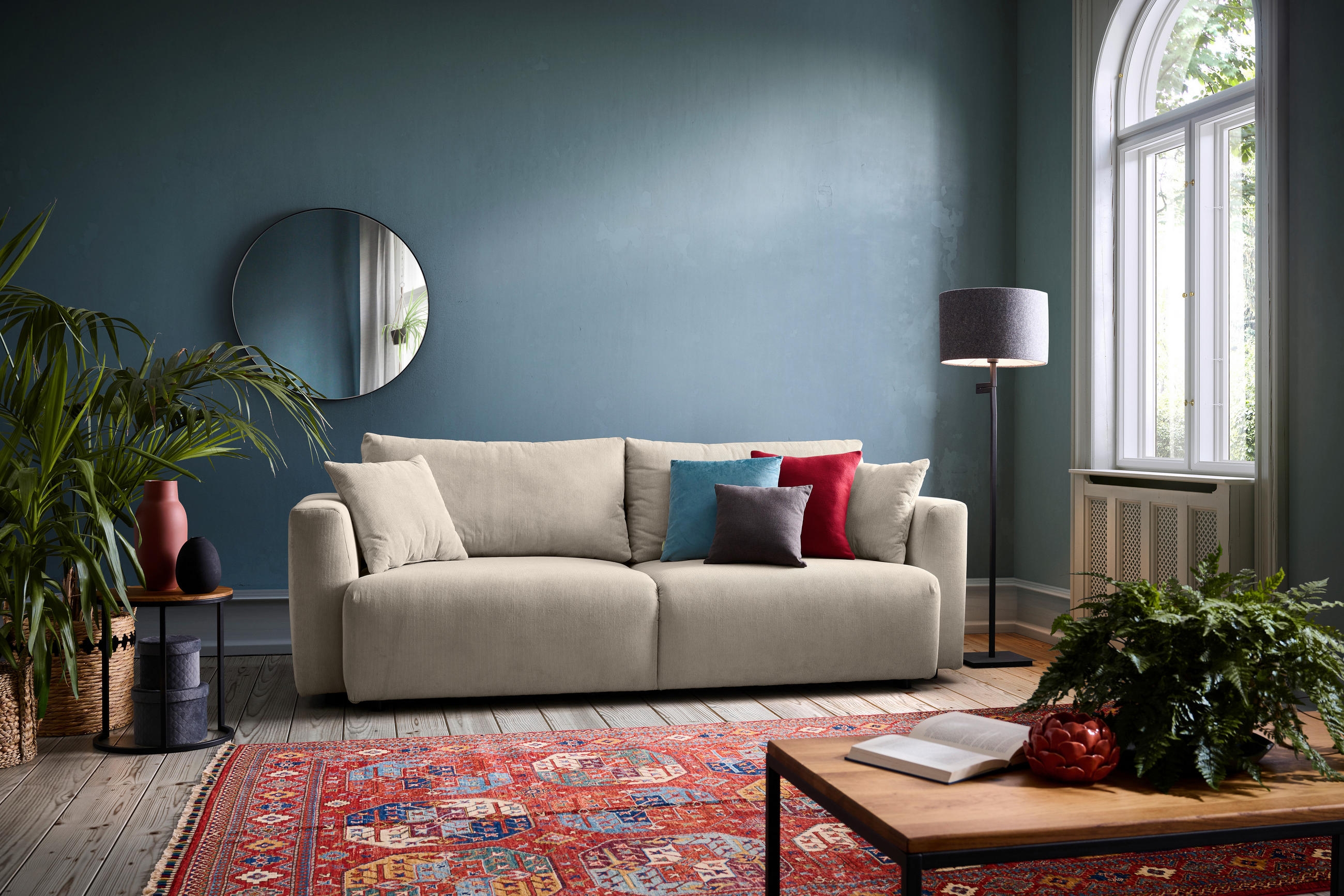 SCHLAFSOFA  mit Stoffauswahl, Schlafen auf Sitzhöhe, Rücken echt Cord Beige  - Beige/Schwarz, Design, Kunststoff/Textil (250/92/105cm) - Carryhome