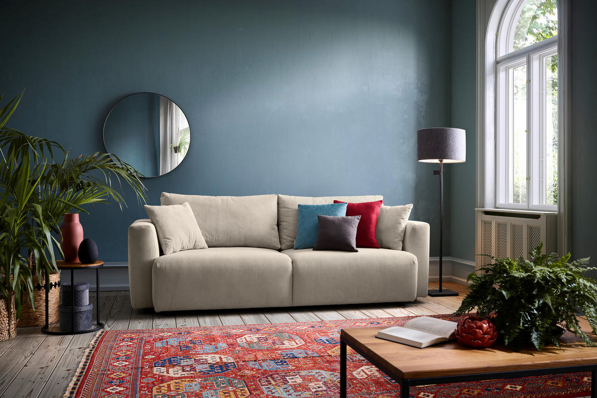 SCHLAFSOFA  mit Stoffauswahl, Schlafen auf Sitzhöhe, Rücken echt Cord Beige  - Beige/Schwarz, Design, Kunststoff/Textil (250/92/105cm) - Carryhome