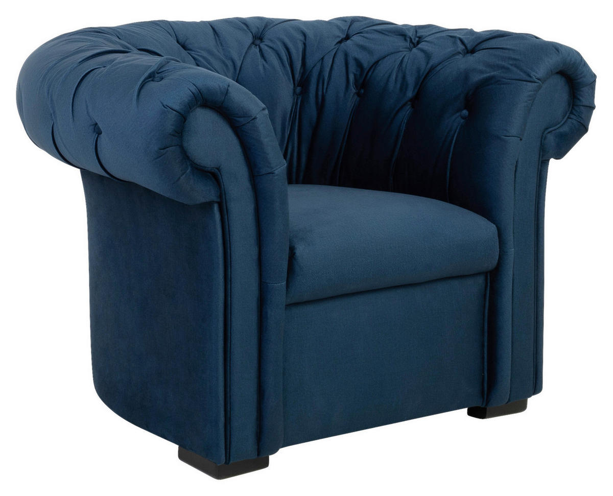 CHESTERFIELD-SESSEL Velours Dunkelblau    - Schwarz/Dunkelblau, Design, Holz/Textil (114/78/91cm) - MID.YOU