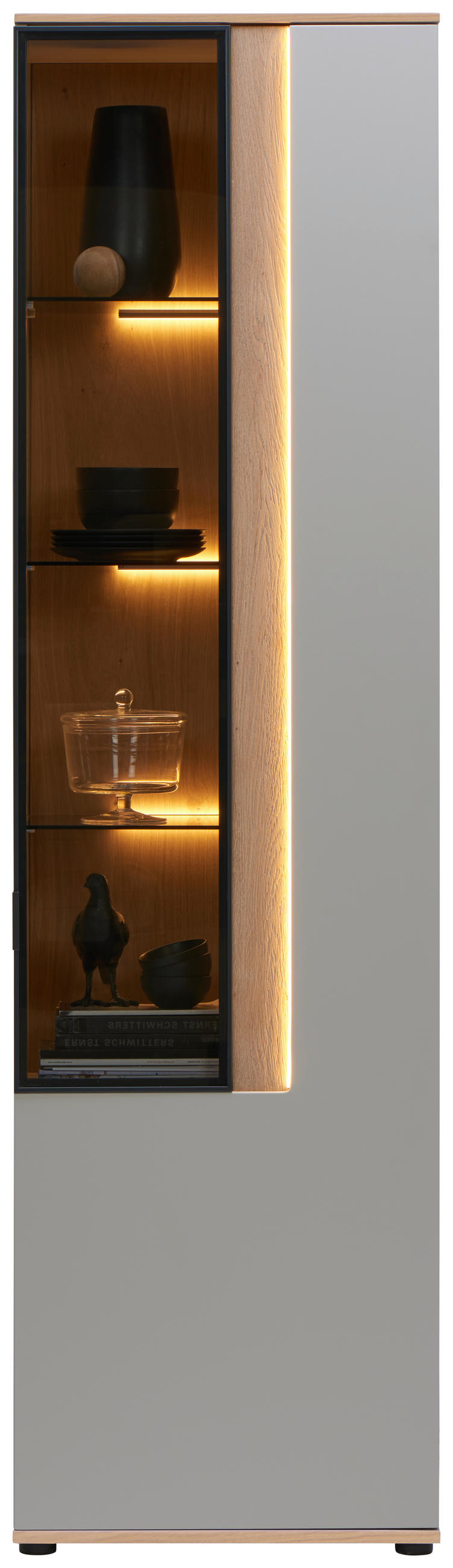 VITRIN furnérozott vad tölgy világosszürke  - világosszürke/antracit, Design, faalapú anyag/üveg (60,6/213,1/42cm) - Dieter Knoll