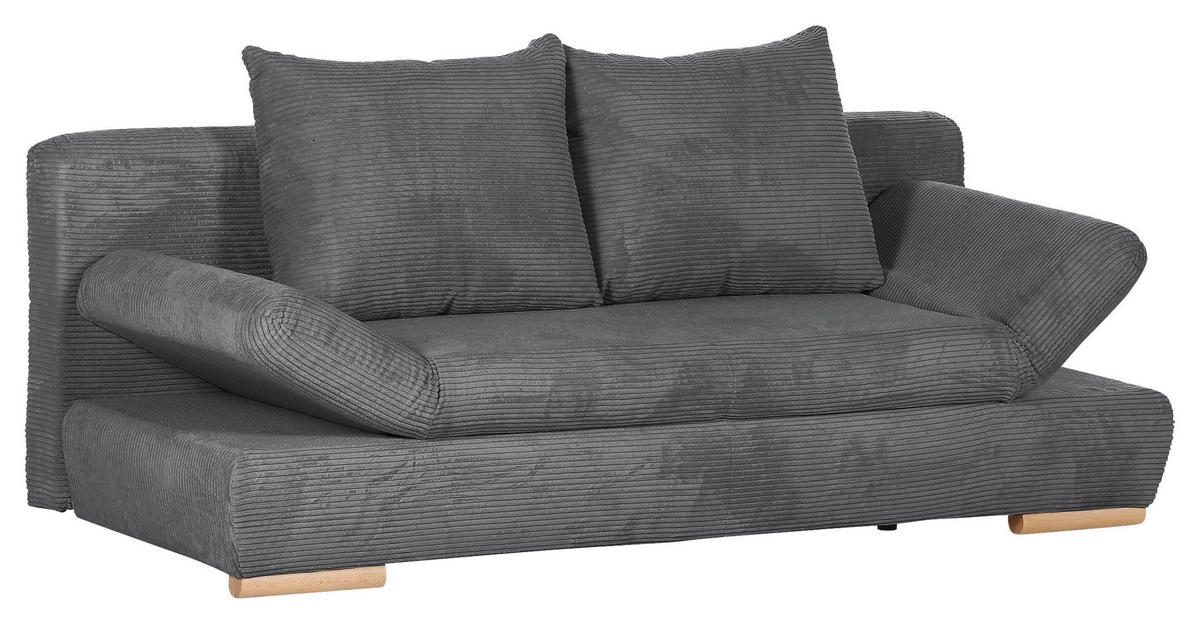 SCHLAFSOFA  mit Rücken echt, Liegefunktion Cord Dunkelgrau  - Dunkelgrau/Naturfarben, KONVENTIONELL, Holz/Textil (200/75/92cm) - home24