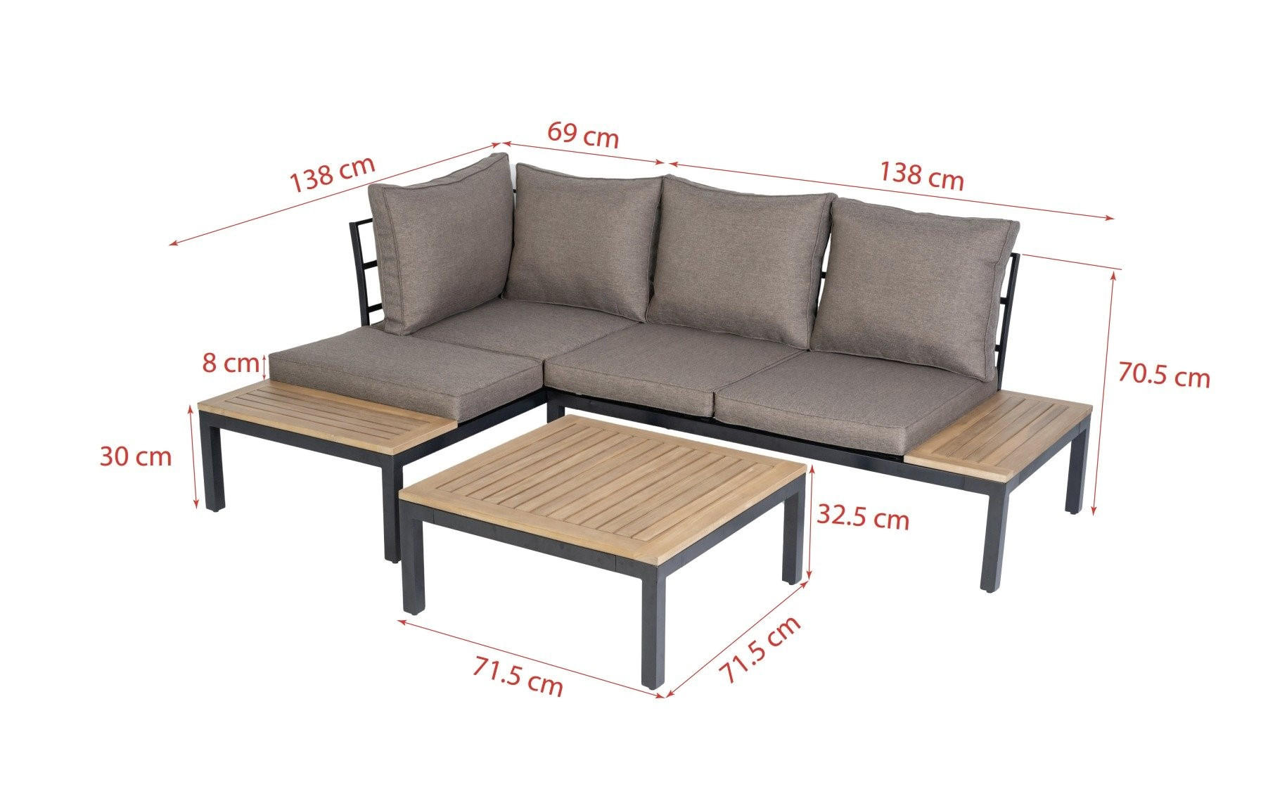 LOUNGEGARNITUR  138/207 cm   - Naturfarben/Braun, Modern, Holz/Metall (138/207cm) - Ambia Garden