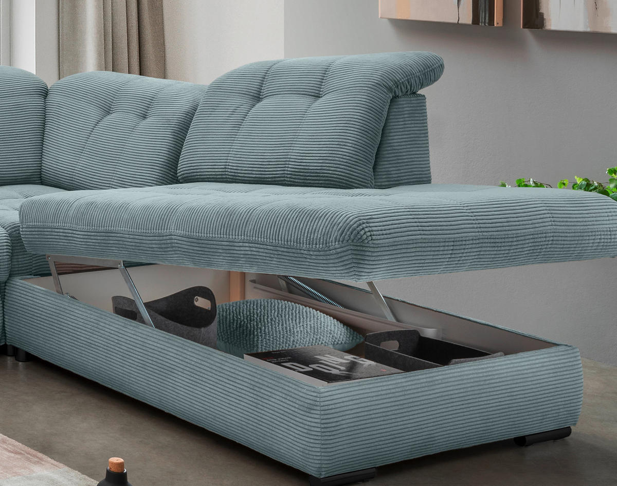 WOHNLANDSCHAFT in Cord Hellblau  - Schwarz/Hellblau, Modern, Textil/Metall (184/387/252cm) - Livetastic