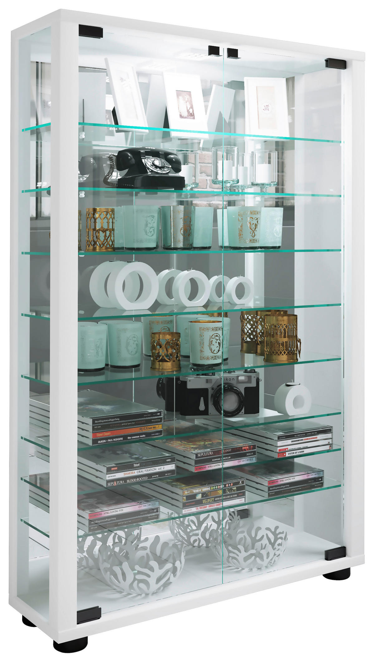 VITRINE in Weiss  - Weiss/Schwarz, Modern, Glas/Holzwerkstoff (59/91,3/18cm) - MID.YOU