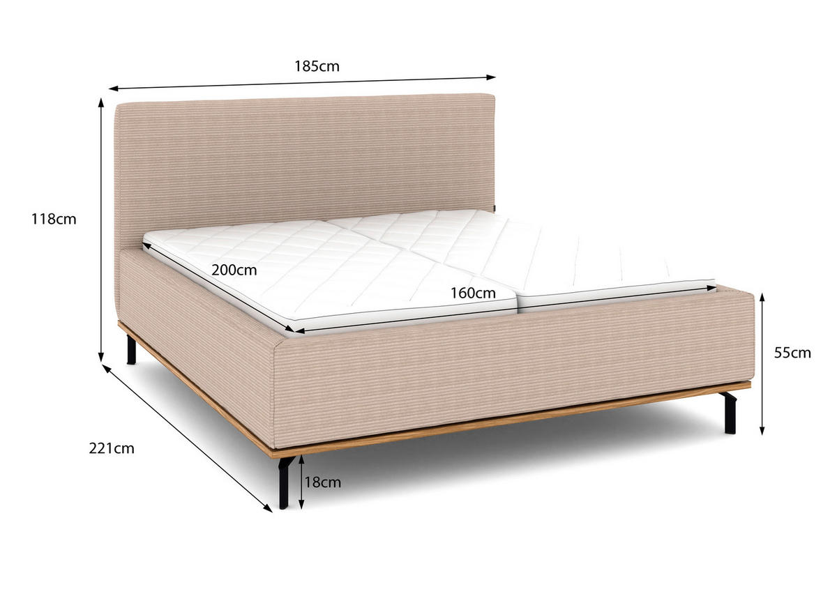 POLSTERBETT Matratze, Lattenrost, Bettkasten 160/200 cm  in Taupe  - Taupe/Graphitfarben, Design, Holz/Textil (160/200cm) - Musterring