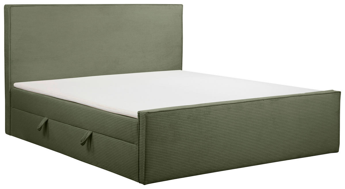 BOXBETT 180/200 cm,  in Grün, gepolstertes Kopfteil, Bettkasten, Topper, Matratzen, H3 + H3 = fest  - Schwarz/Grün, Basics, Kunststoff/Textil (180/200cm) - Chameo