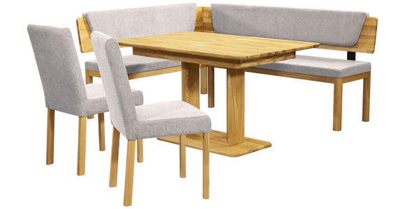 ECKBANK 155/195 cm Webstoff Eichefarben, Hellgrau Eiche vollmassiv   - Eichefarben/Hellgrau, KONVENTIONELL, Holz/Textil (155/195cm) - Linea Natura