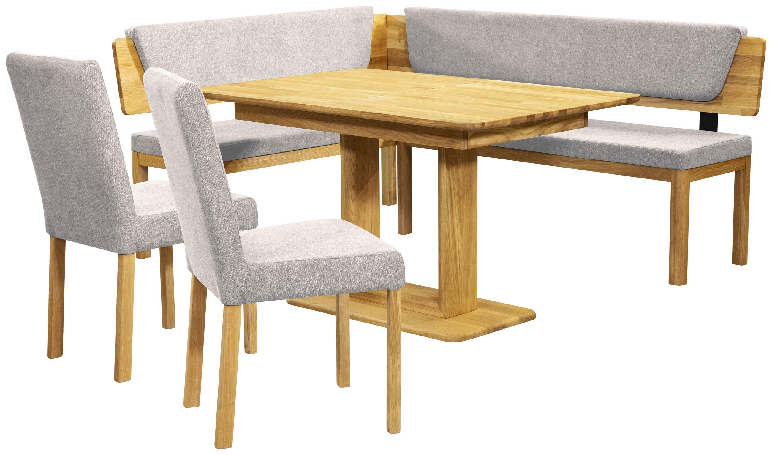 Thumbnail - Linea Natura Eckbank, Eiche, Hellgrau, Holz, Textil, Eiche, vollmassiv, 4-Sitzer, Eckteil, L-Form, 208x171 cm, Stoffausw...