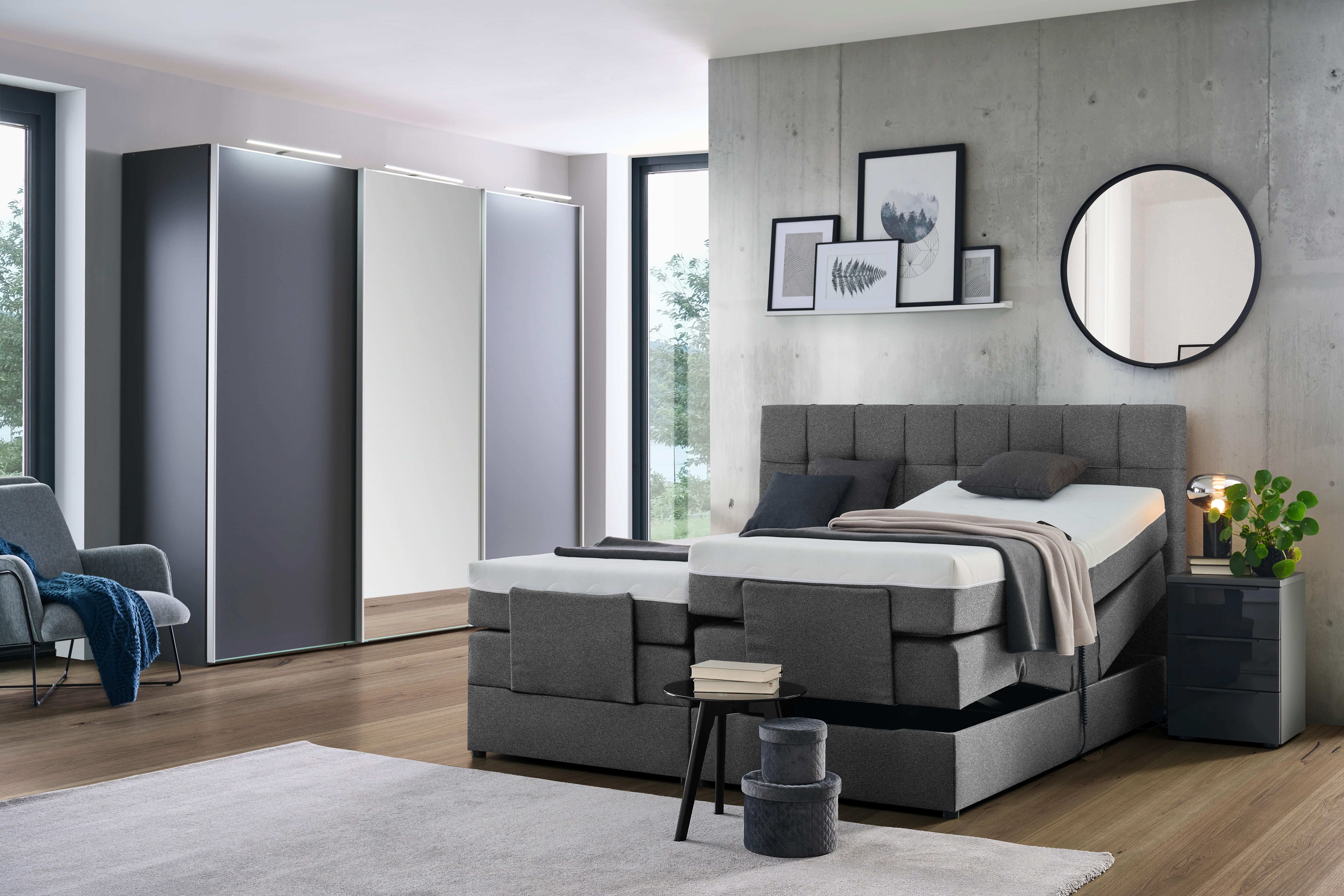 BOXSPRINGBETT 180/200 cm  in Dunkelgrau  - Dunkelgrau/Schwarz, Konventionell, Kunststoff/Textil (180/200cm) - Moderano